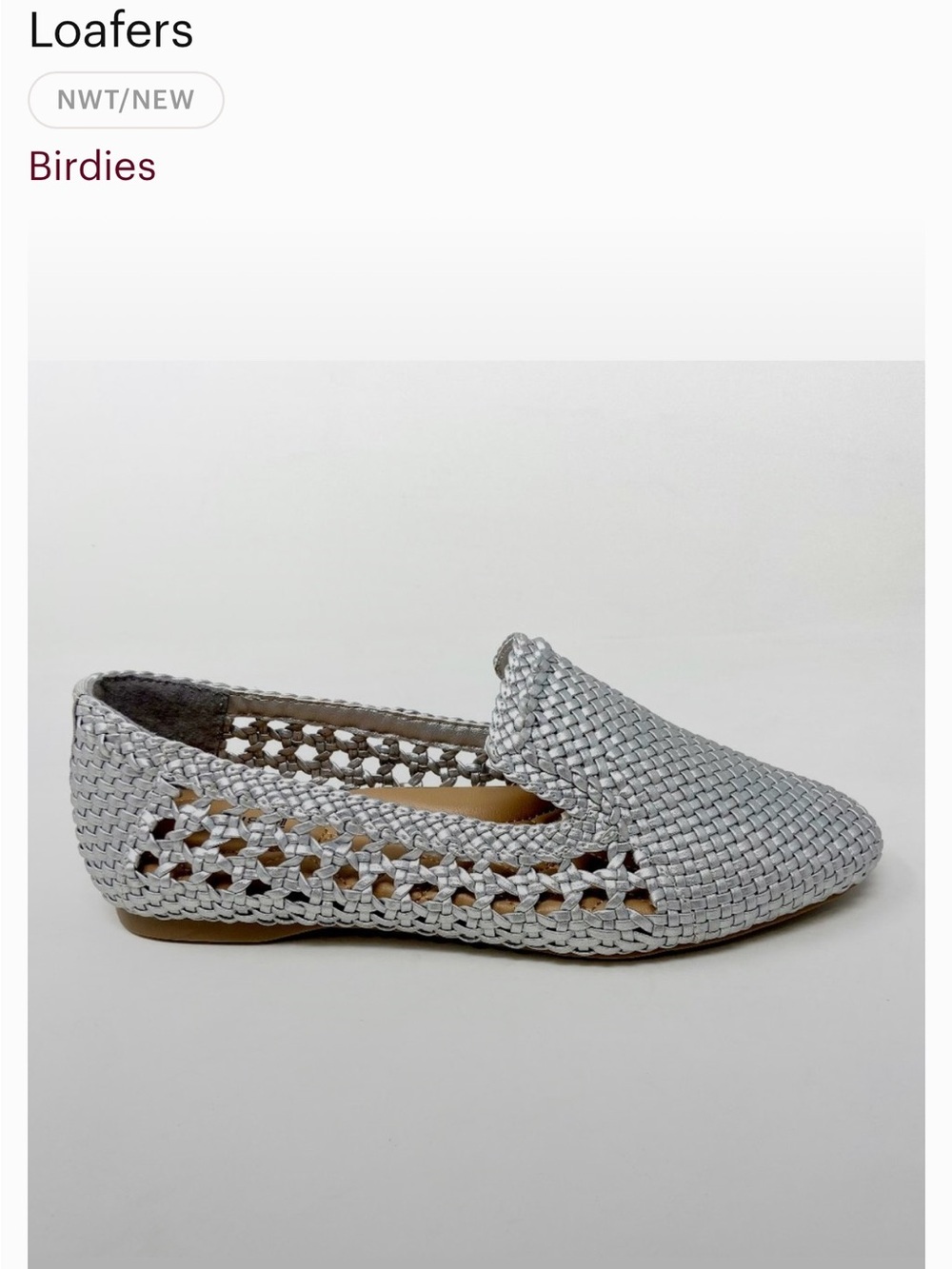 Birdies The Starling Silver Woven Womens Slip On Vegan Leather Loafers